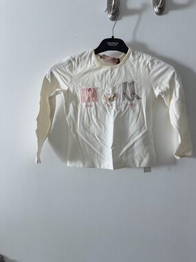 MonnaLisa Cream Long-Sleeve Top with Pink Appliqué